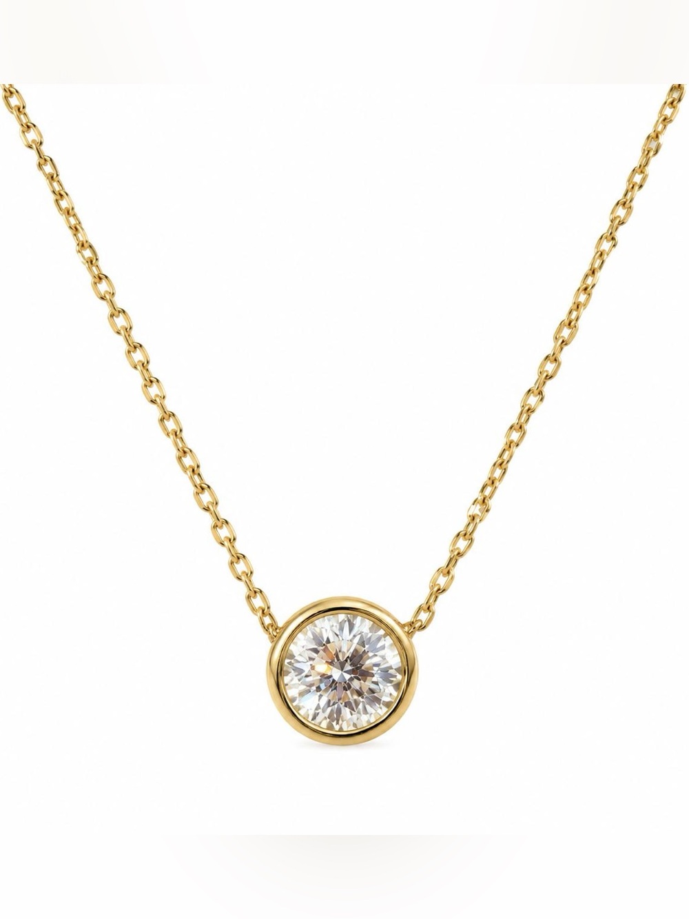 14K Real Solid Gold 2.02CT Lab-Grown Solitaire Necklace 18"